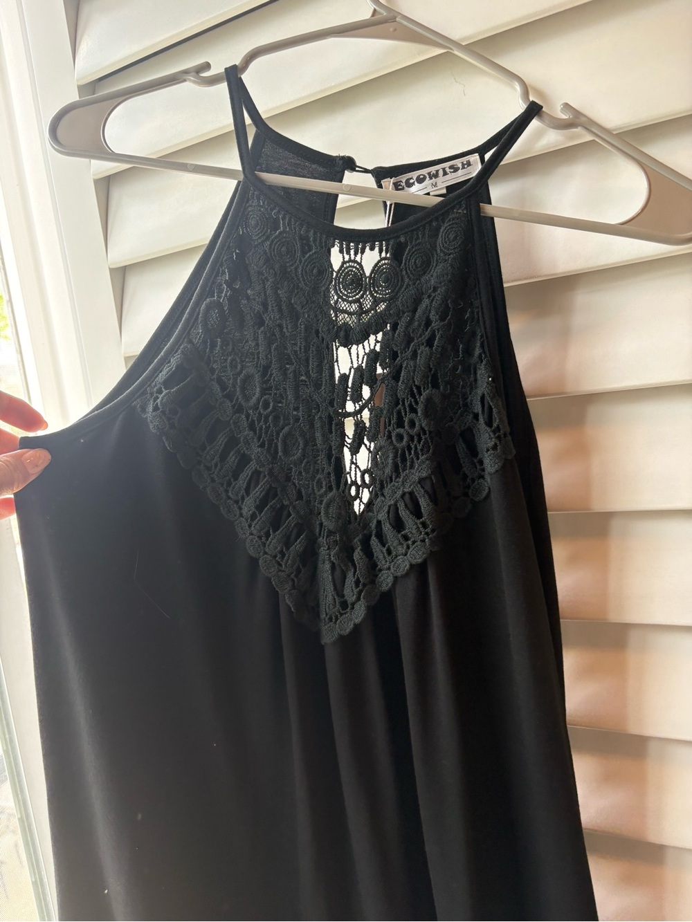 NWT Ecowish Black Crochet Yoke Halter Dress